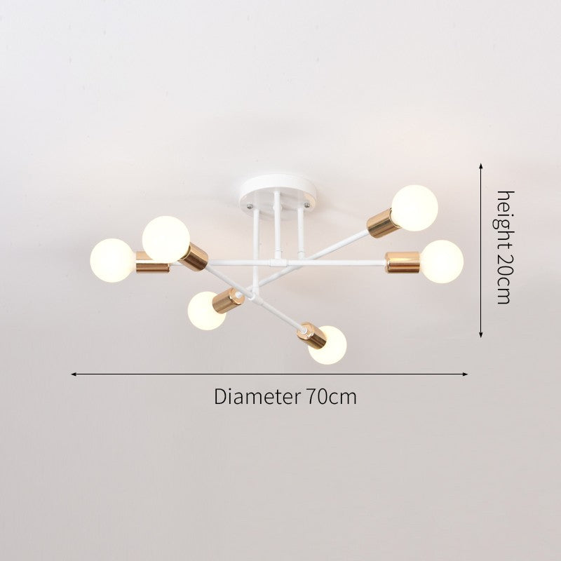 Lustre Industrial Moderno com 6 Braços - Estrutura em Ferro para Lâmpadas E27