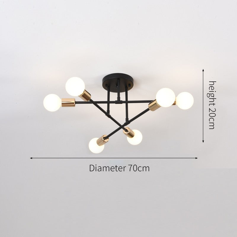 Lustre Industrial Moderno com 6 Braços - Estrutura em Ferro para Lâmpadas E27