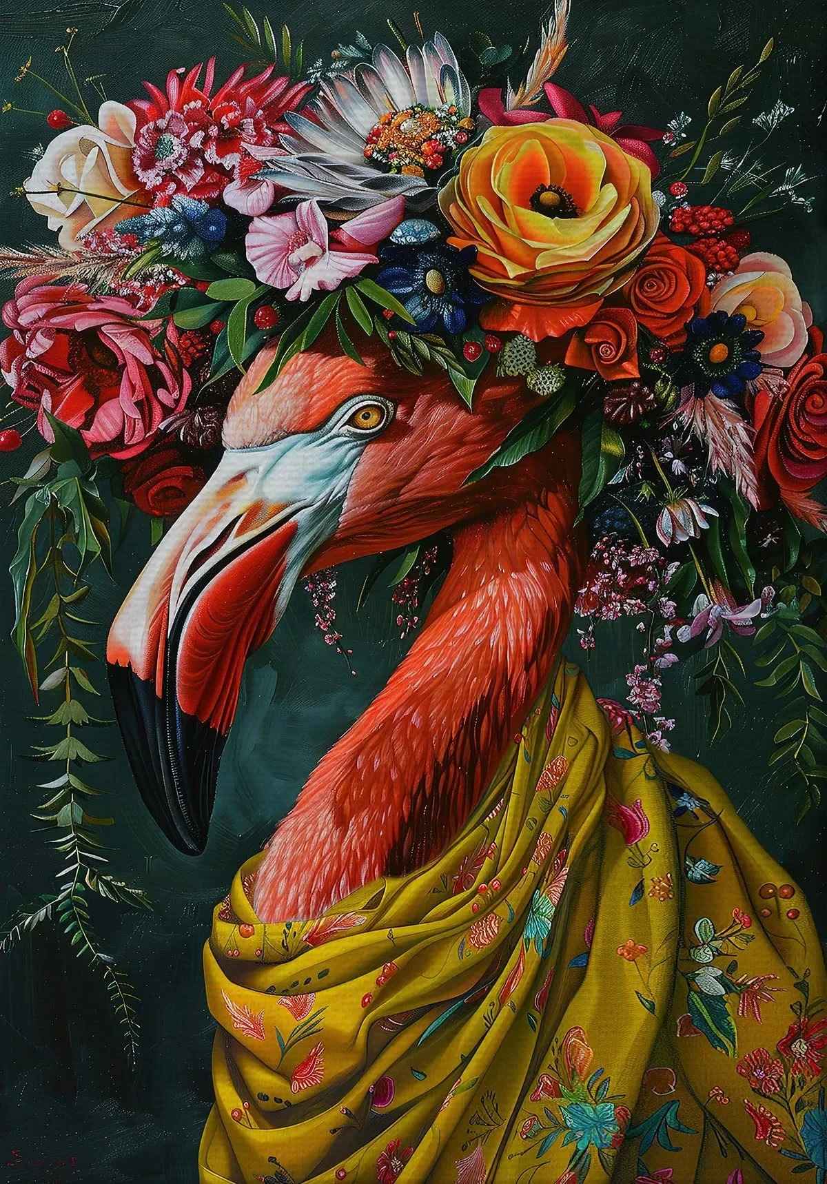Estilo boêmio flor coroa animal retrato arte cartaz pavão leão lobo pintura