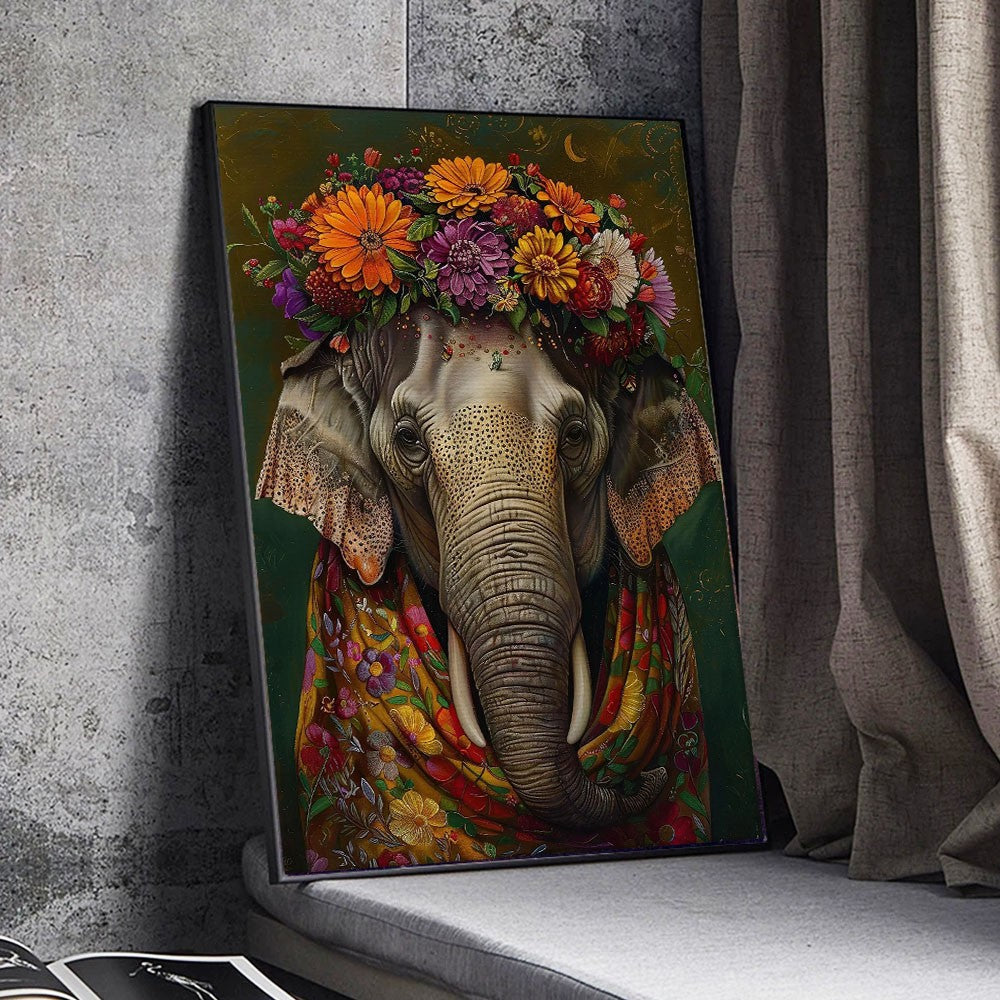 Estilo boêmio flor coroa animal retrato arte cartaz pavão leão lobo pintura