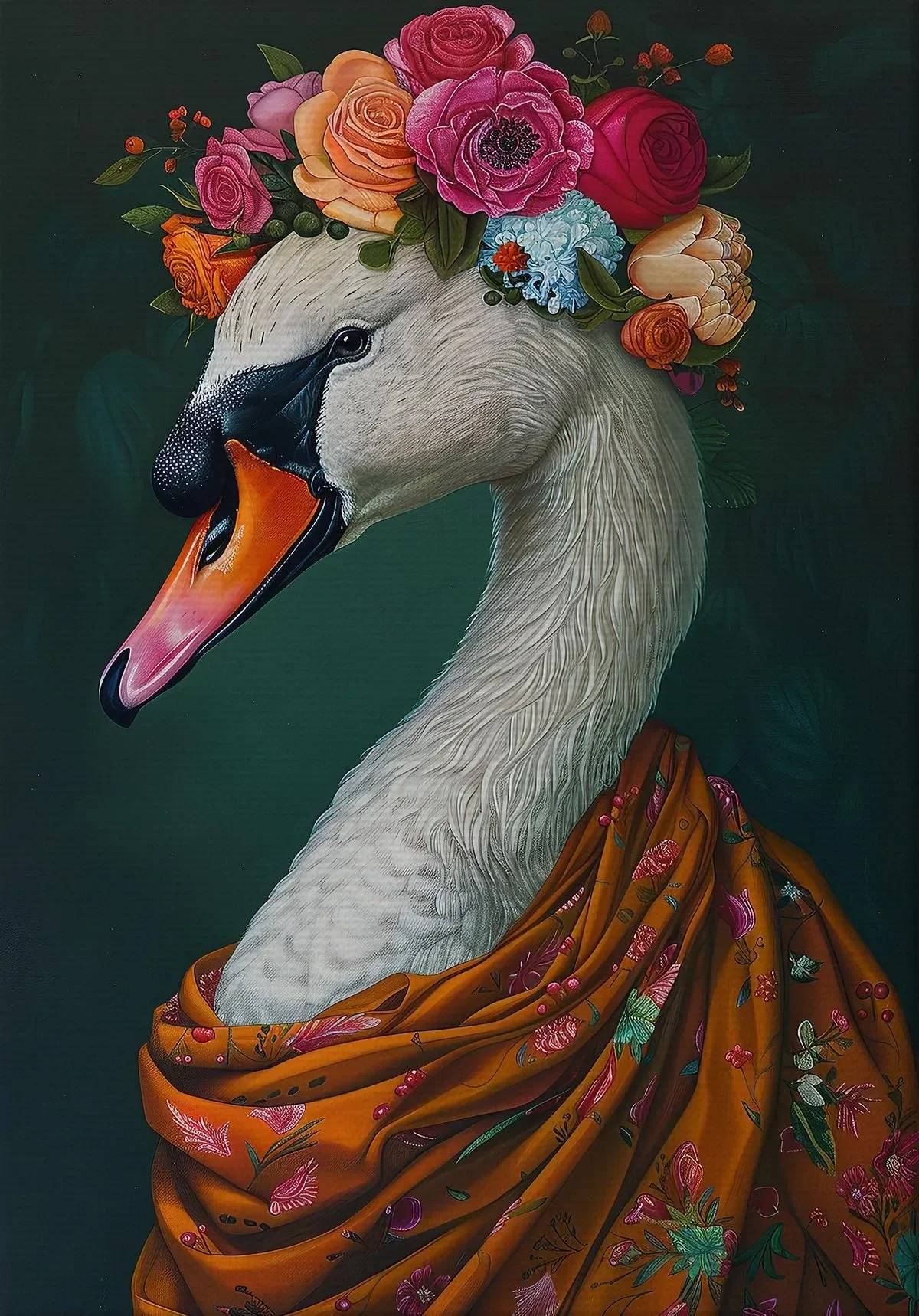 Estilo boêmio flor coroa animal retrato arte cartaz pavão leão lobo pintura