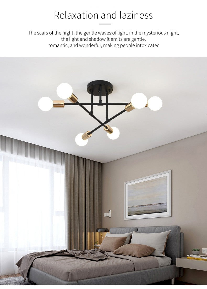 Lustre Industrial Moderno com 6 Braços - Estrutura em Ferro para Lâmpadas E27