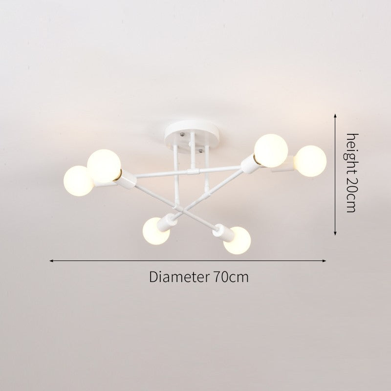 Lustre Industrial Moderno com 6 Braços - Estrutura em Ferro para Lâmpadas E27