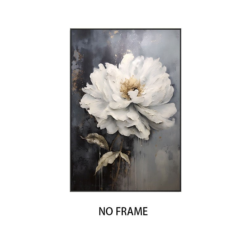 Pintura a óleo abstrato de flor branca impressa em tela, cartazes e relevo de f