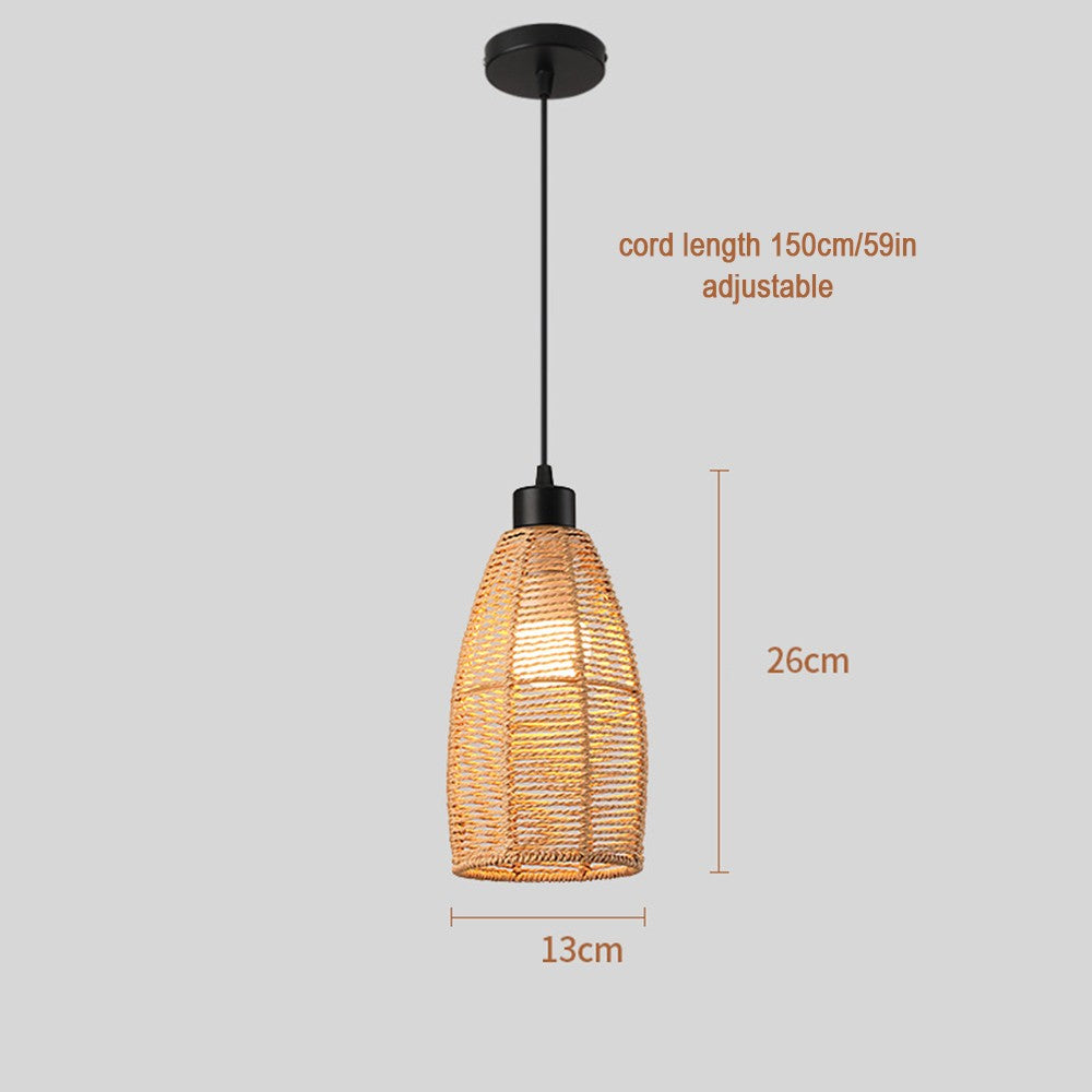 Pendente de Rattan Artesanal Estilo Zen Vintage - Instalação Fácil na Tomada (Plug-in) E27
