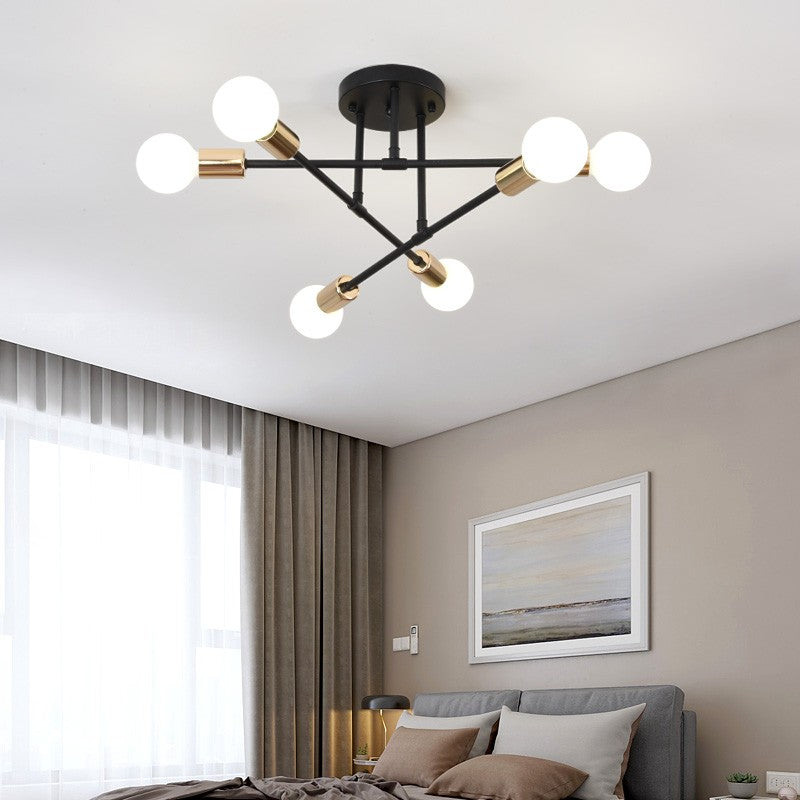 Lustre Industrial Moderno com 6 Braços - Estrutura em Ferro para Lâmpadas E27