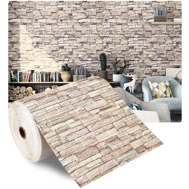 Papel de Parede 3D Adesivo Tijolinho Branco em Espuma (Rolo 70cm x 10m) - Anti-Impacto e Acústico