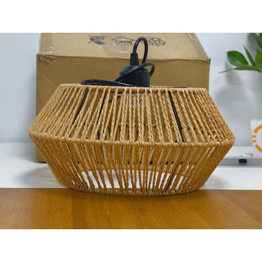 Pendente de Rattan Artesanal Estilo Zen Vintage - Instalação Fácil na Tomada (Plug-in) E27