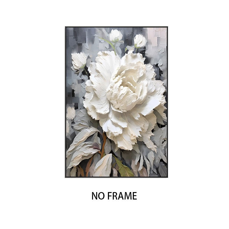 Pintura a óleo abstrato de flor branca impressa em tela, cartazes e relevo de f