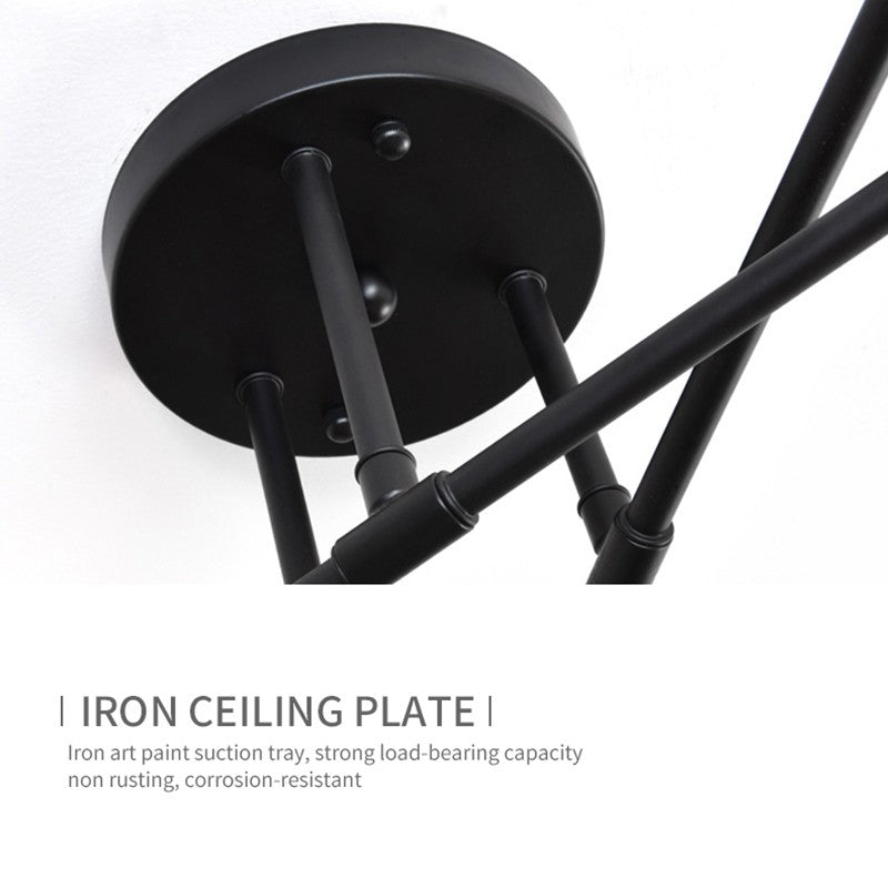 Lustre Industrial Moderno com 6 Braços - Estrutura em Ferro para Lâmpadas E27