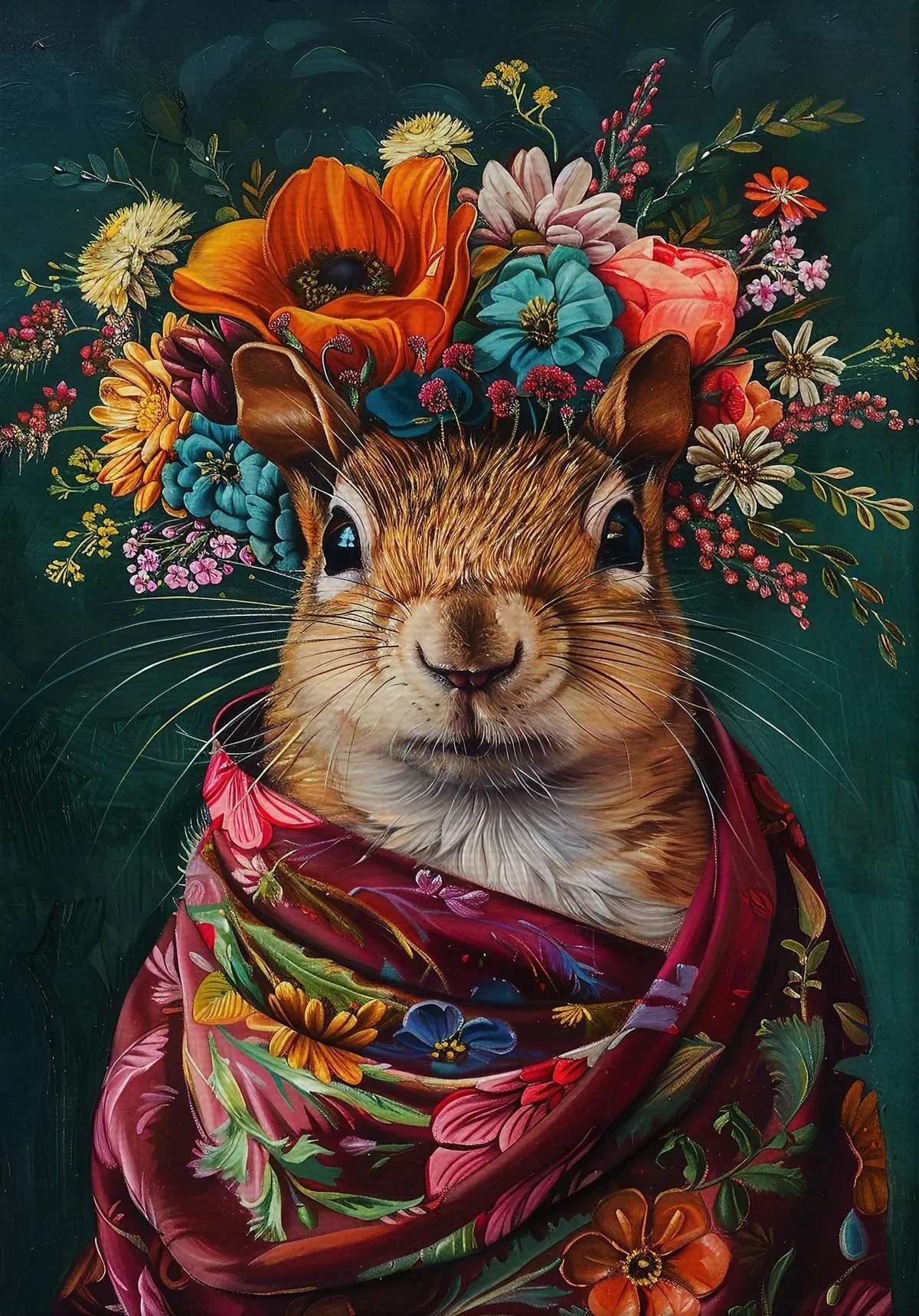Estilo boêmio flor coroa animal retrato arte cartaz pavão leão lobo pintura