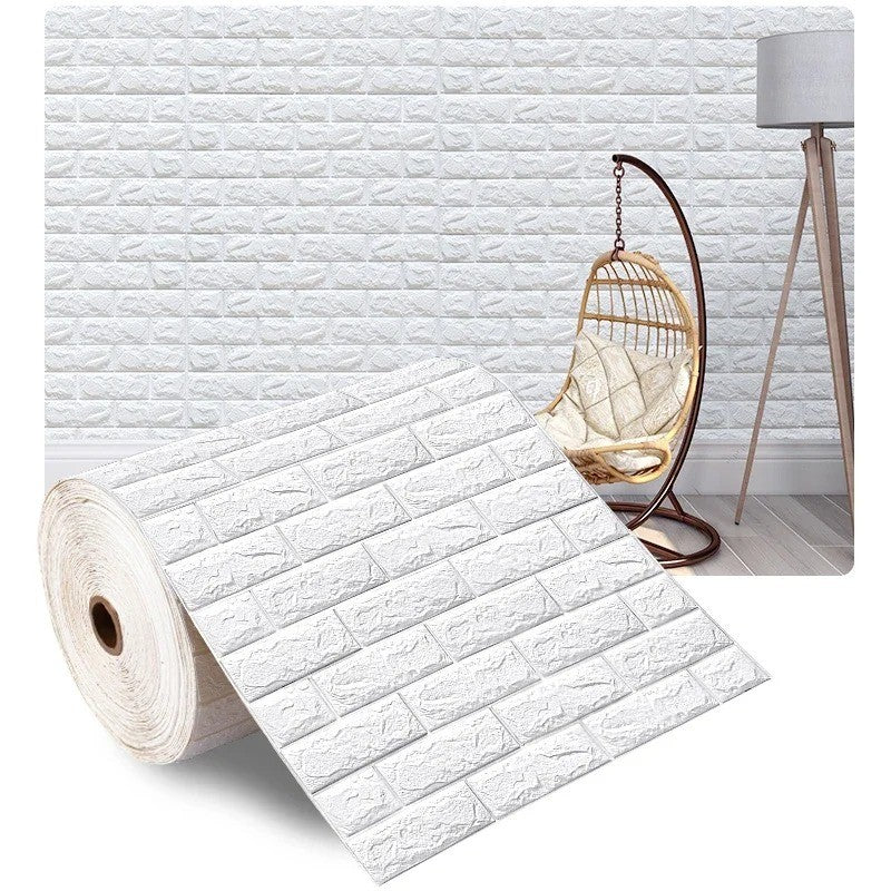 Papel de Parede 3D Adesivo Tijolinho Branco em Espuma (Rolo 70cm x 10m) - Anti-Impacto e Acústico