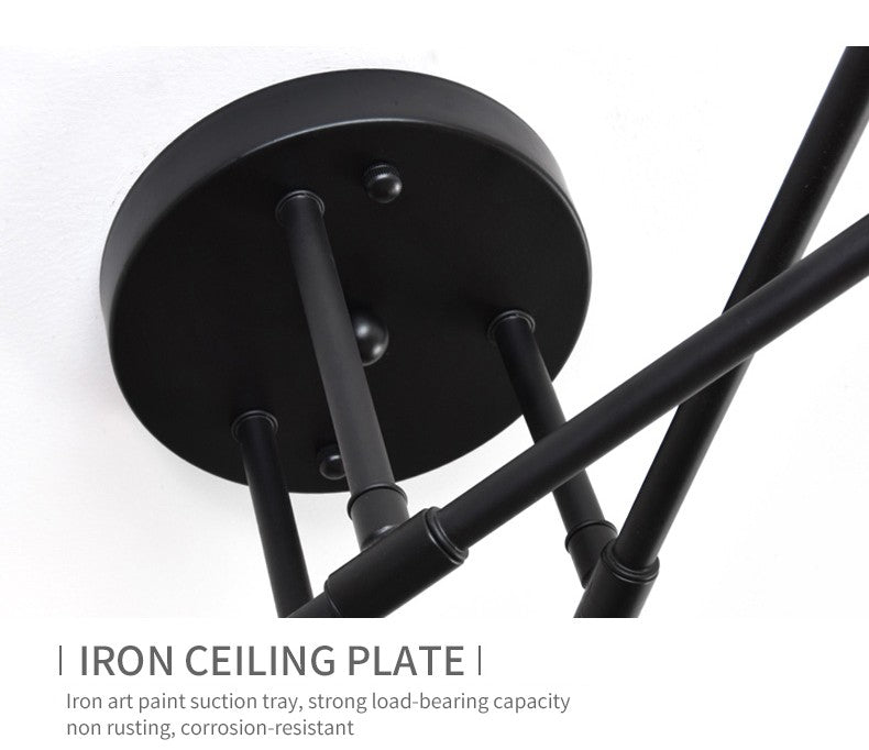 Lustre Industrial Moderno com 6 Braços - Estrutura em Ferro para Lâmpadas E27