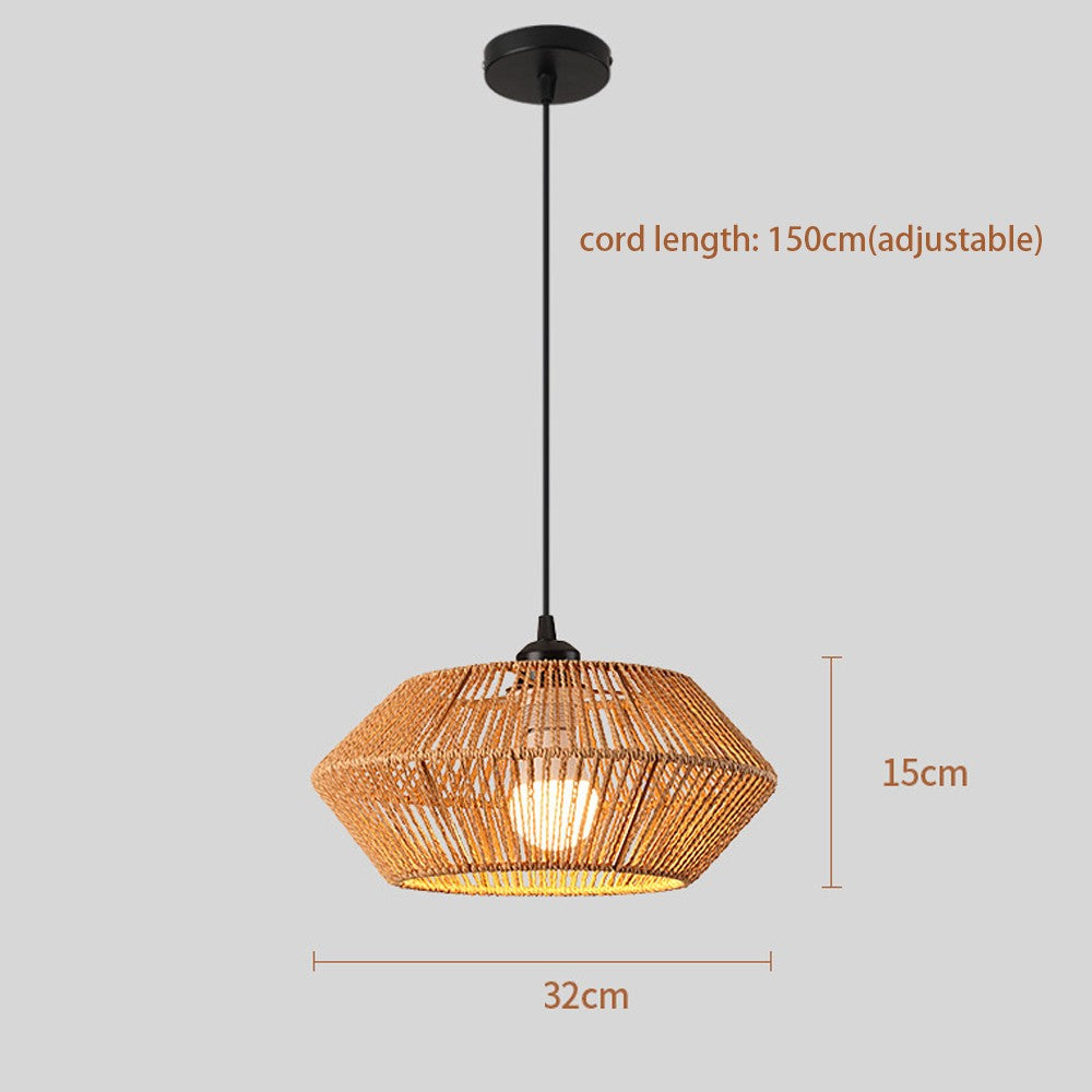 Pendente de Rattan Artesanal Estilo Zen Vintage - Instalação Fácil na Tomada (Plug-in) E27