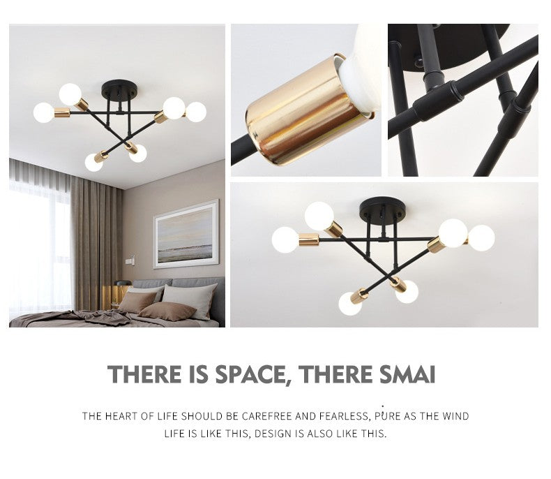 Lustre Industrial Moderno com 6 Braços - Estrutura em Ferro para Lâmpadas E27