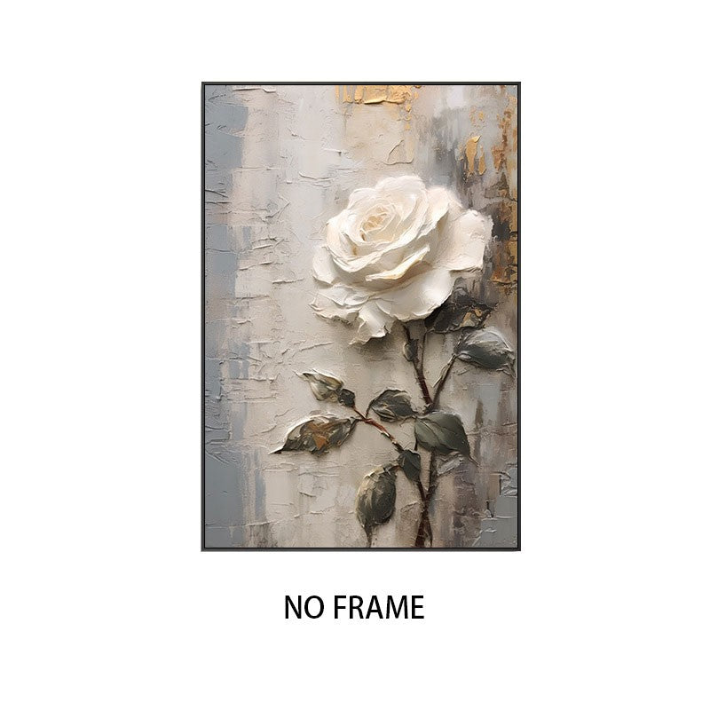 Pintura a óleo abstrato de flor branca impressa em tela, cartazes e relevo de f