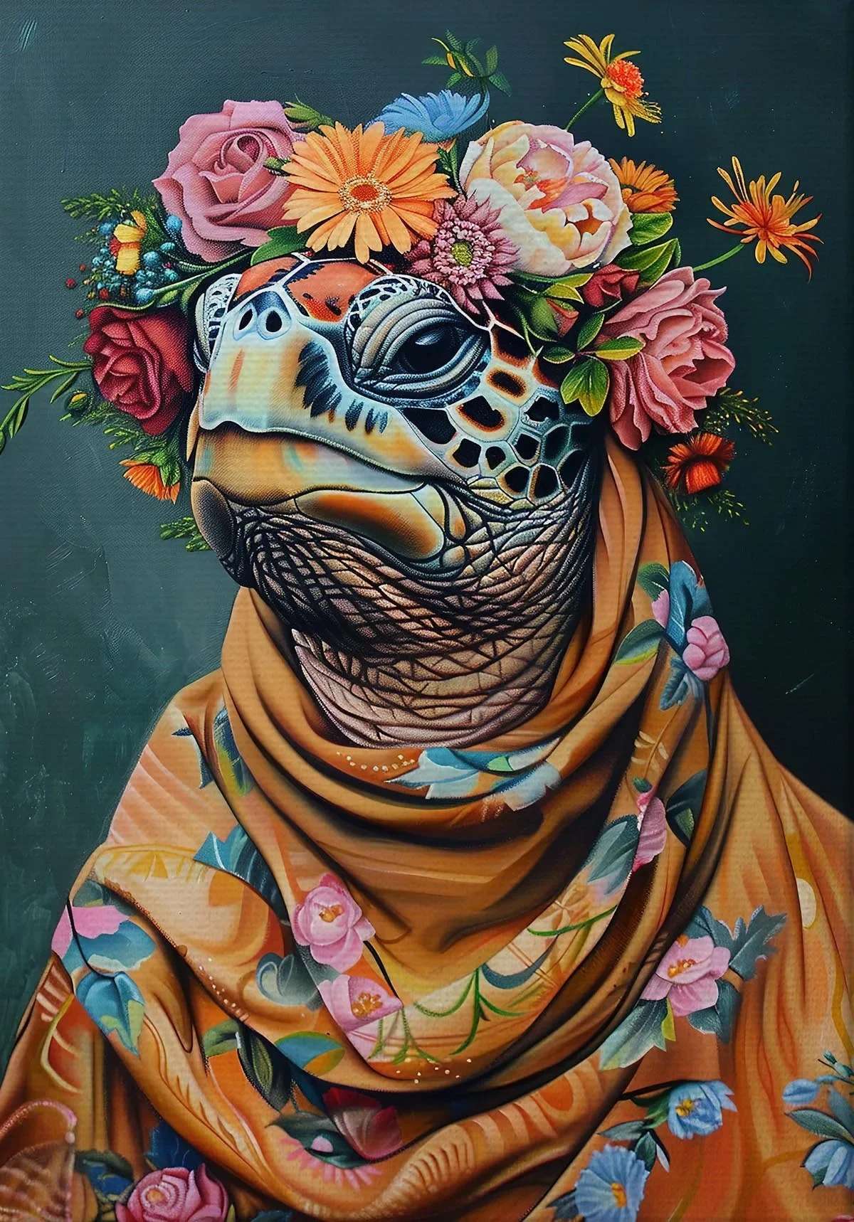 Estilo boêmio flor coroa animal retrato arte cartaz pavão leão lobo pintura