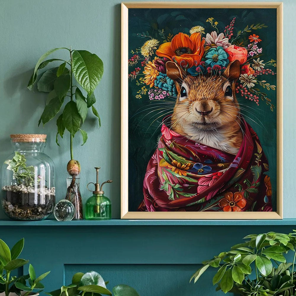 Estilo boêmio flor coroa animal retrato arte cartaz pavão leão lobo pintura