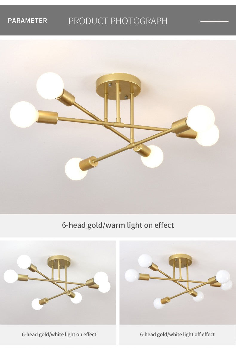 Lustre Industrial Moderno com 6 Braços - Estrutura em Ferro para Lâmpadas E27