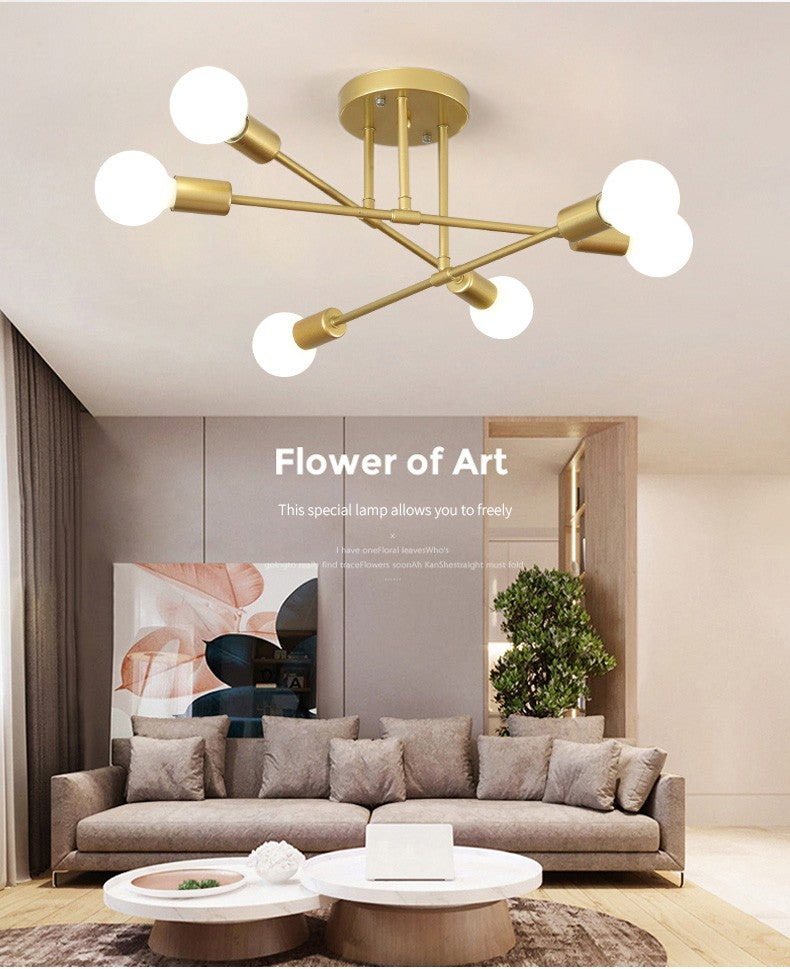 Lustre Industrial Moderno com 6 Braços - Estrutura em Ferro para Lâmpadas E27