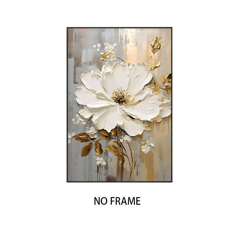 Pintura a óleo abstrato de flor branca impressa em tela, cartazes e relevo de f