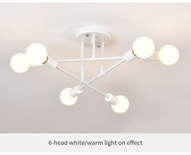 Lustre Industrial Moderno com 6 Braços - Estrutura em Ferro para Lâmpadas E27