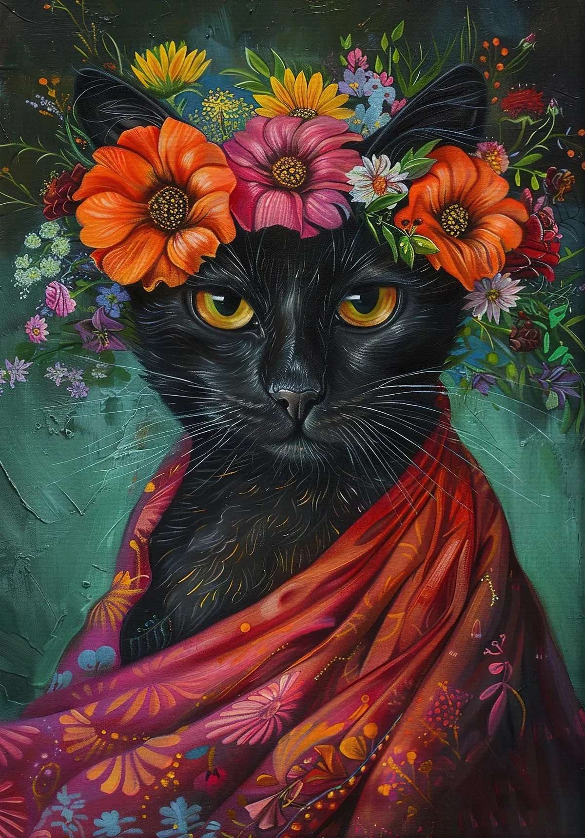 Estilo boêmio flor coroa animal retrato arte cartaz pavão leão lobo pintura