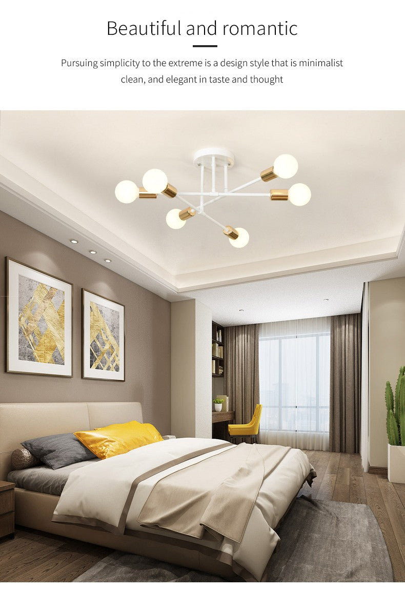 Lustre Industrial Moderno com 6 Braços - Estrutura em Ferro para Lâmpadas E27