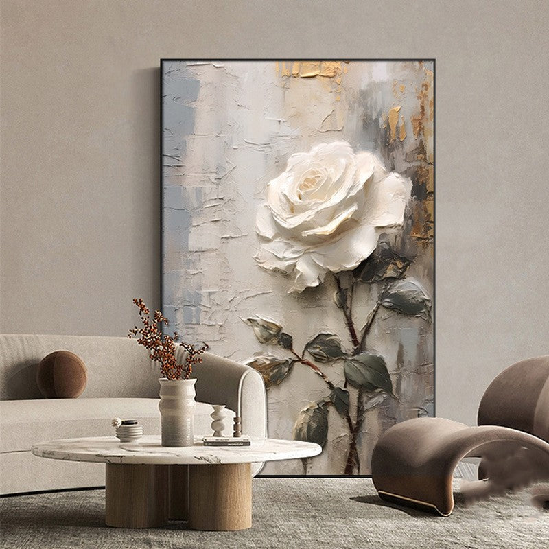 Pintura a óleo abstrato de flor branca impressa em tela, cartazes e relevo de f