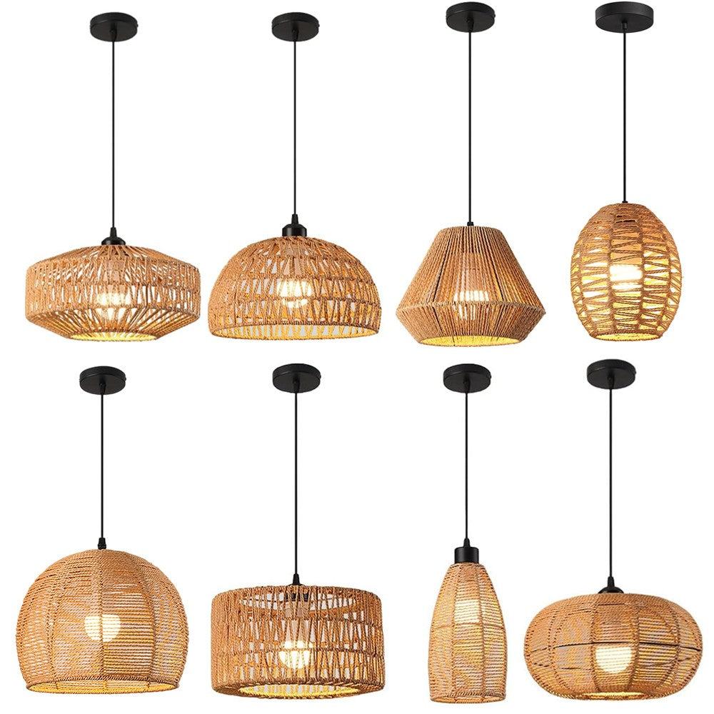 Pendente de Rattan Artesanal Estilo Zen Vintage - Instalação Fácil na Tomada (Plug-in) E27