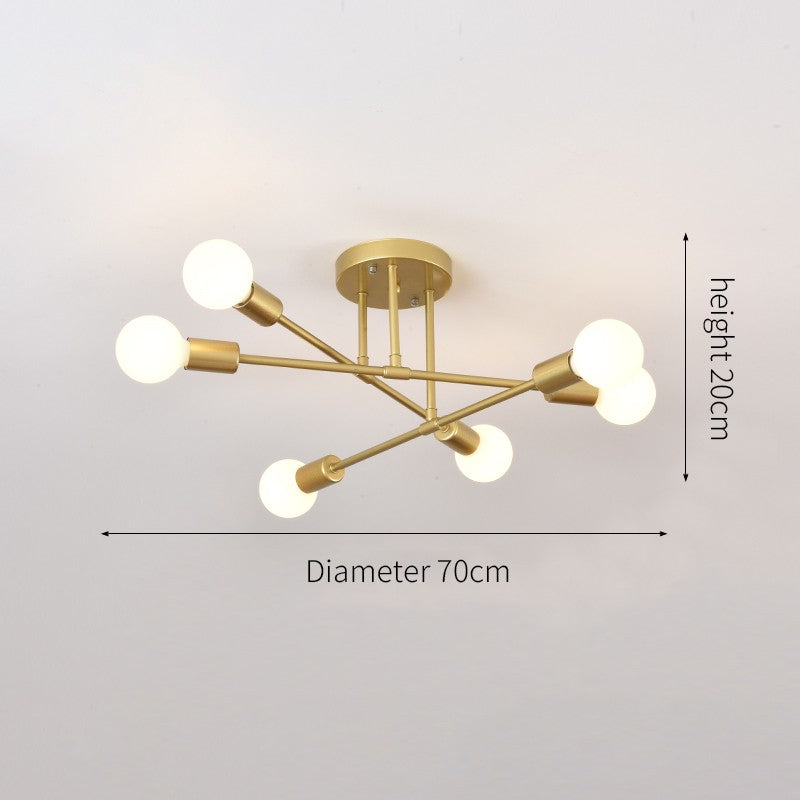 Lustre Industrial Moderno com 6 Braços - Estrutura em Ferro para Lâmpadas E27