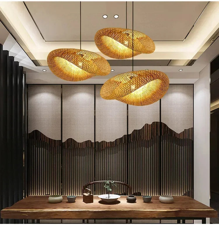 Lustre Pendente de Bambu Artesanal - Estilo Boho e Escandinavo para Sala de Jantar e Estar