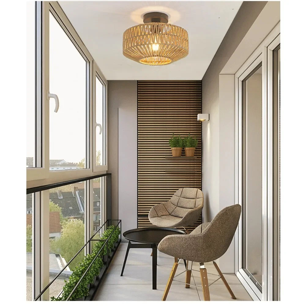 Pendente de Rattan Artesanal Estilo Zen Vintage - Instalação Fácil na Tomada (Plug-in) E27