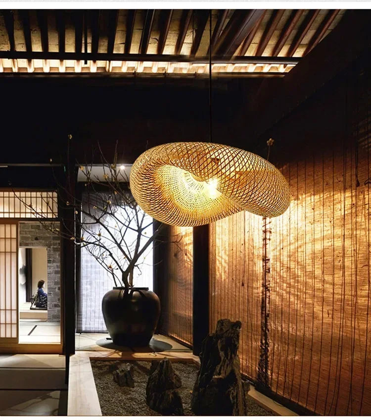 Lustre Pendente de Bambu Artesanal - Estilo Boho e Escandinavo para Sala de Jantar e Estar