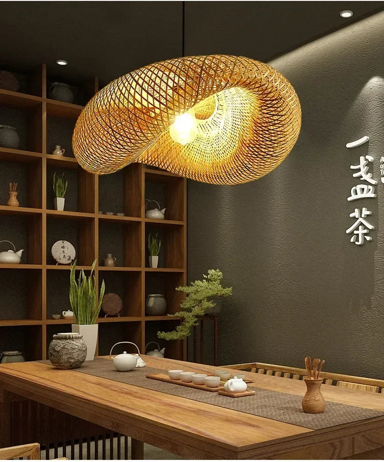 Lustre Pendente de Bambu Artesanal - Estilo Boho e Escandinavo para Sala de Jantar e Estar