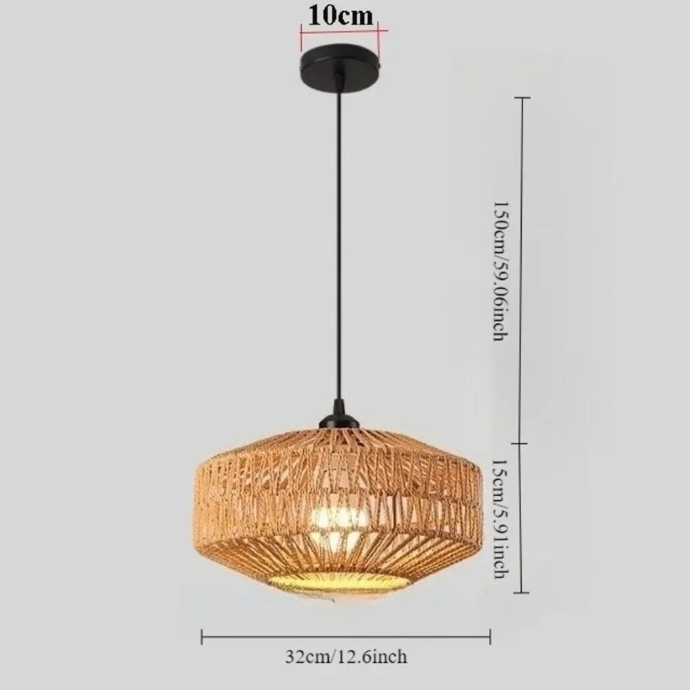 Pendente de Rattan Artesanal Estilo Zen Vintage - Instalação Fácil na Tomada (Plug-in) E27