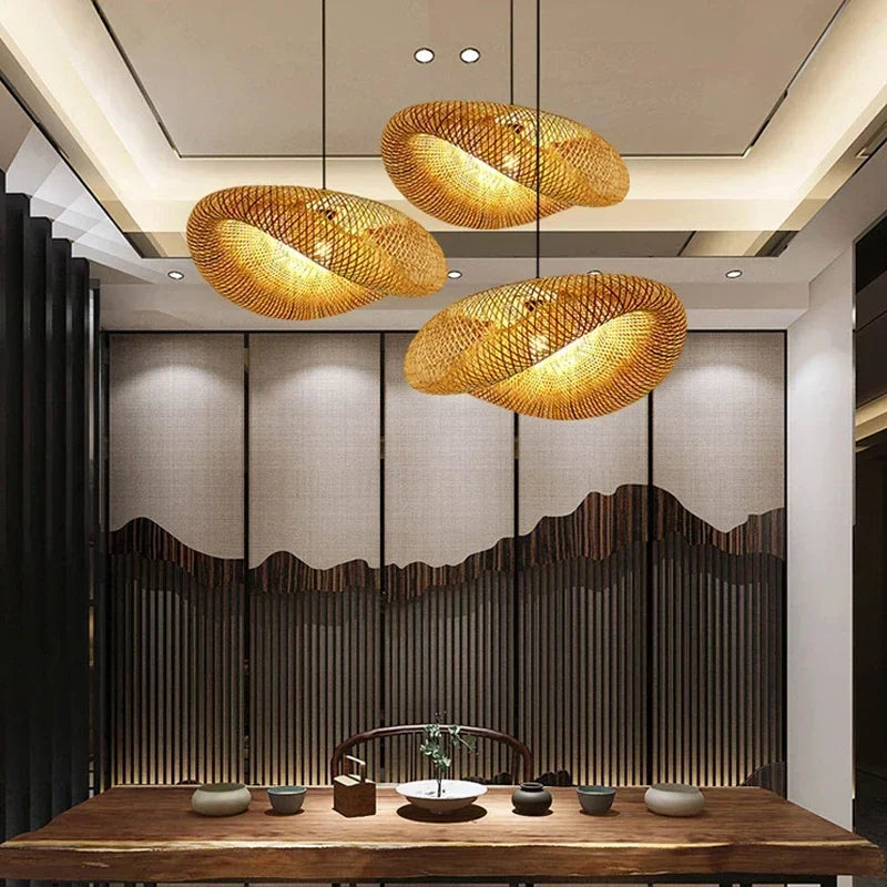 Lustre Pendente de Bambu Artesanal - Estilo Boho e Escandinavo para Sala de Jantar e Estar