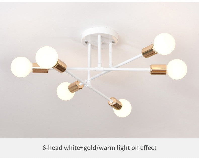 Lustre Industrial Moderno com 6 Braços - Estrutura em Ferro para Lâmpadas E27