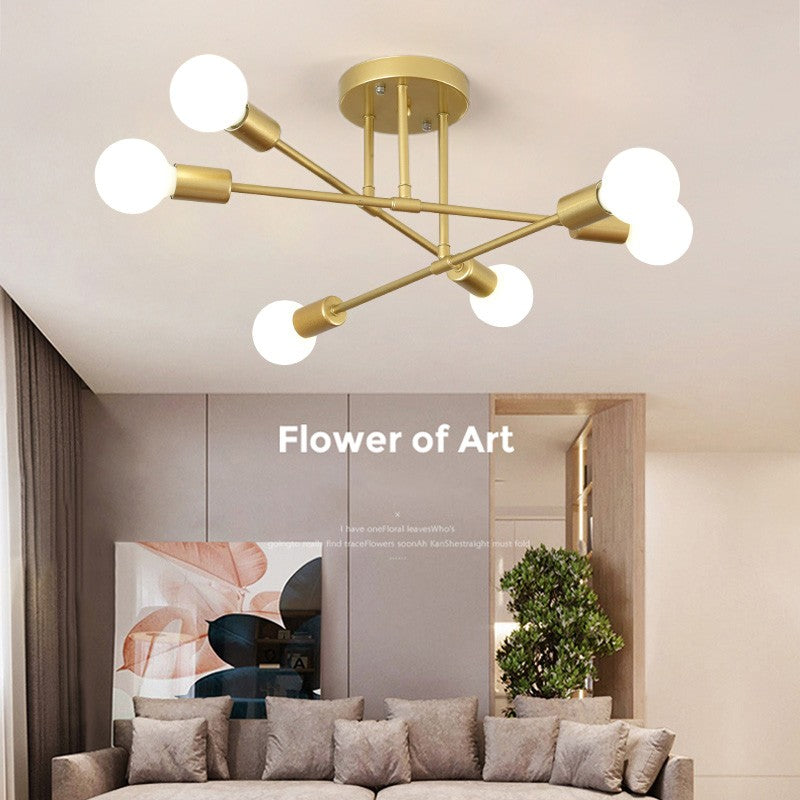 Lustre Industrial Moderno com 6 Braços - Estrutura em Ferro para Lâmpadas E27