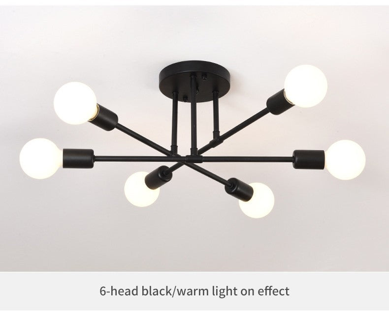 Lustre Industrial Moderno com 6 Braços - Estrutura em Ferro para Lâmpadas E27