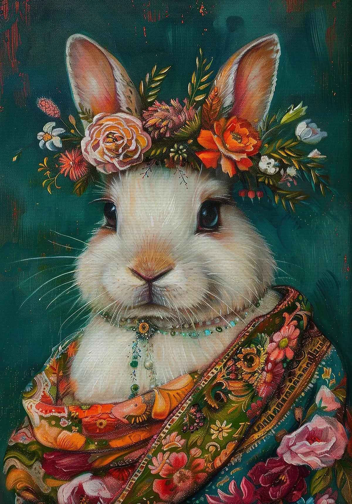 Estilo boêmio flor coroa animal retrato arte cartaz pavão leão lobo pintura