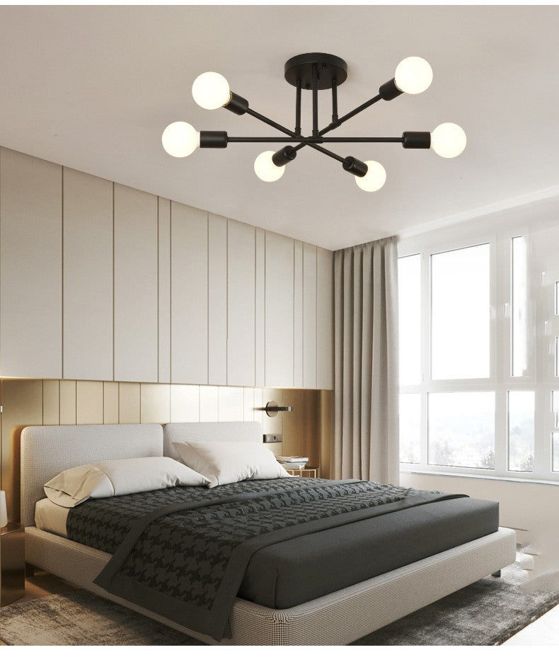 Lustre Industrial Moderno com 6 Braços - Estrutura em Ferro para Lâmpadas E27