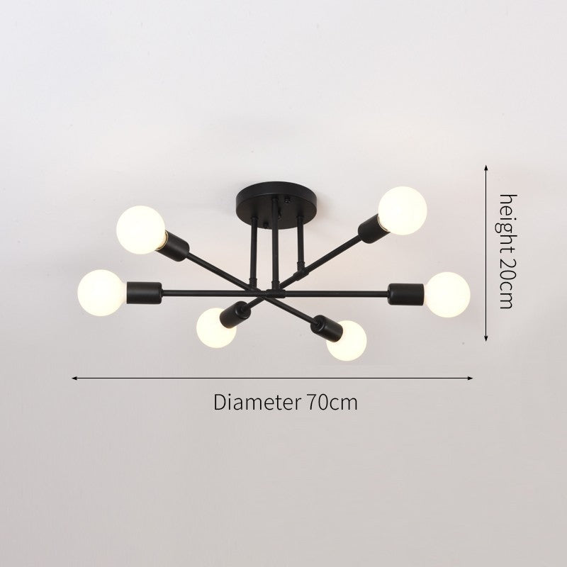Lustre Industrial Moderno com 6 Braços - Estrutura em Ferro para Lâmpadas E27