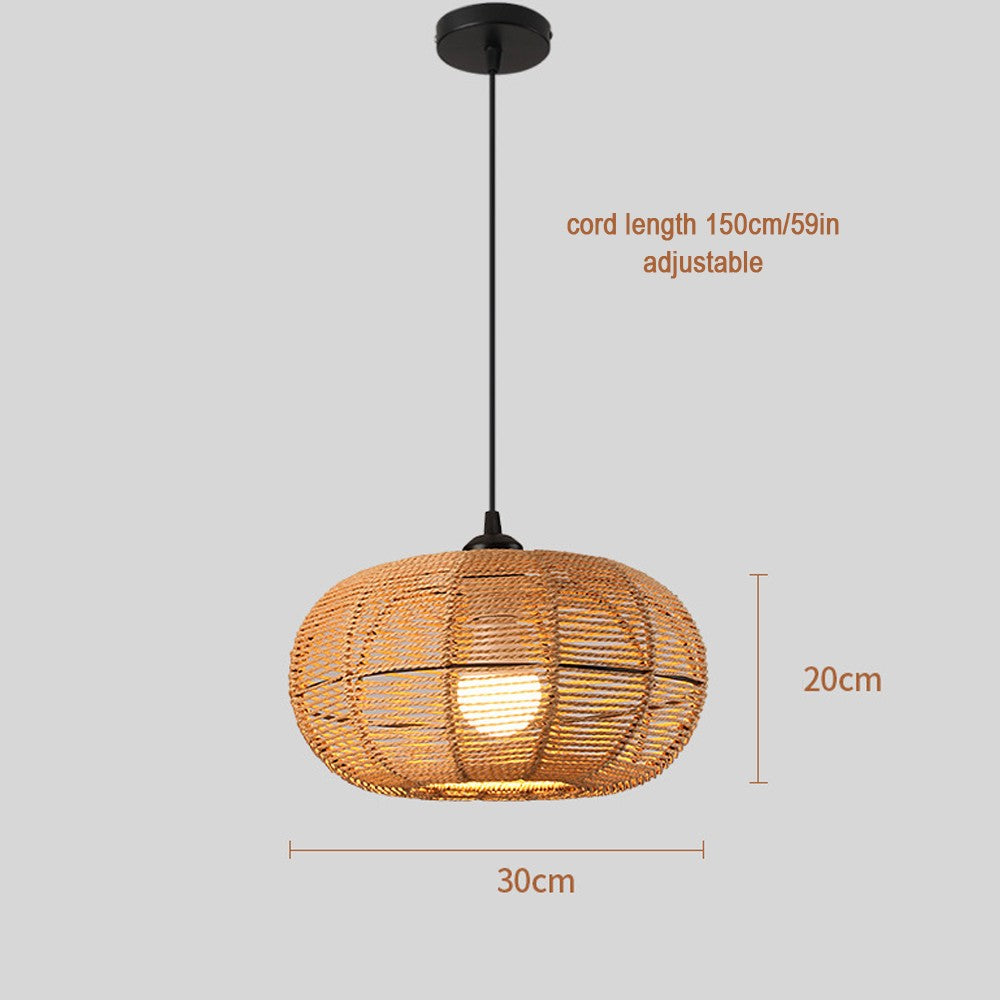 Pendente de Rattan Artesanal Estilo Zen Vintage - Instalação Fácil na Tomada (Plug-in) E27
