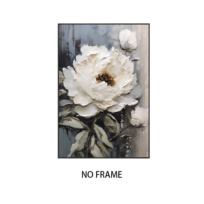 Pintura a óleo abstrato de flor branca impressa em tela, cartazes e relevo de f