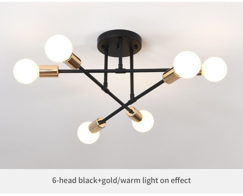 Lustre Industrial Moderno com 6 Braços - Estrutura em Ferro para Lâmpadas E27
