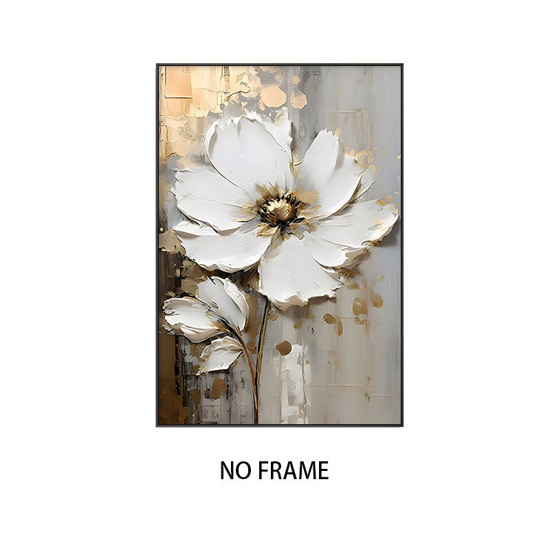 Pintura a óleo abstrato de flor branca impressa em tela, cartazes e relevo de f