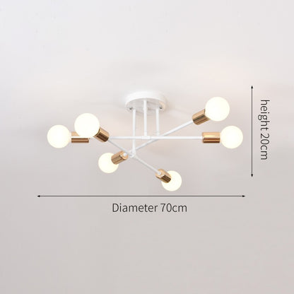 Lustre Industrial Moderno com 6 Braços - Estrutura em Ferro para Lâmpadas E27