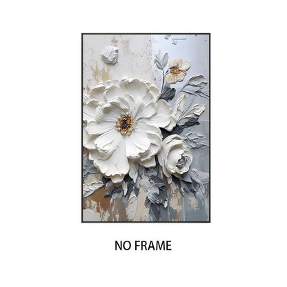 Pintura a óleo abstrato de flor branca impressa em tela, cartazes e relevo de f