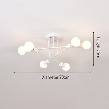 Lustre Industrial Moderno com 6 Braços - Estrutura em Ferro para Lâmpadas E27